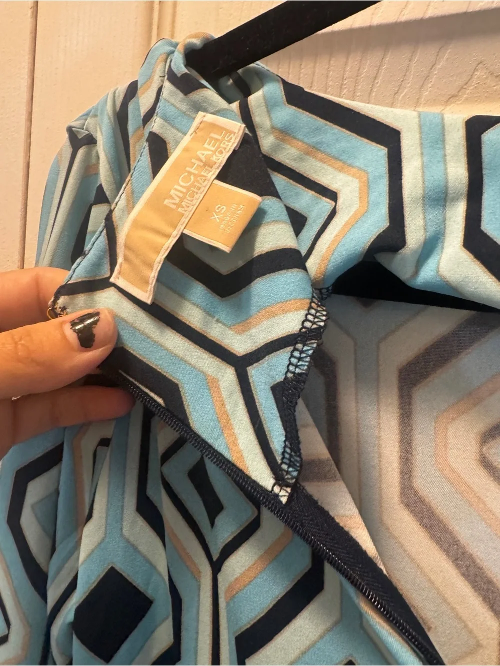 Michael Kors Long Sleeve Geometric Light Blue and Black Dress